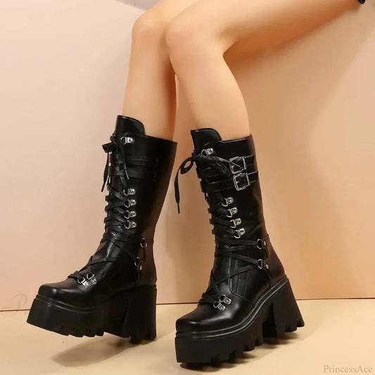 Cold Weather Style Mid Tube Platform Dark Boot