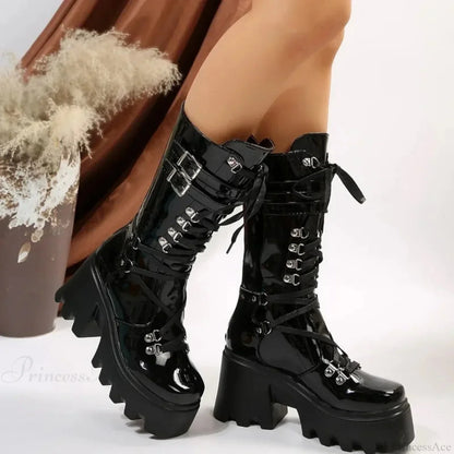 Cold Weather Style Mid Tube Platform Dark Boot