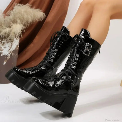 Cold Weather Style Mid Tube Platform Dark Boot