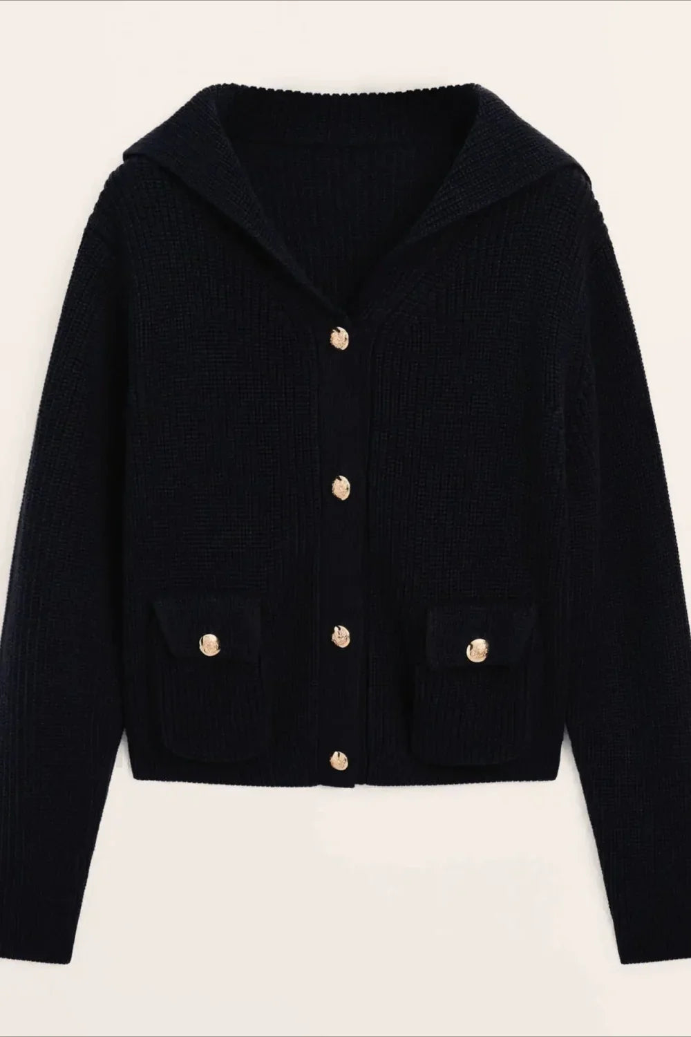 College Style Navy Collar Knit Cardigan