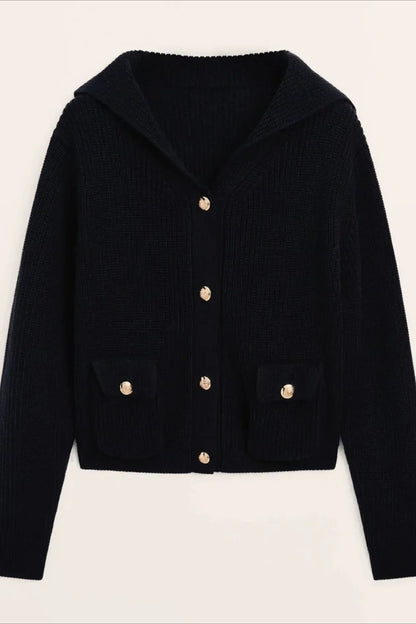 College Style Navy Collar Knit Cardigan