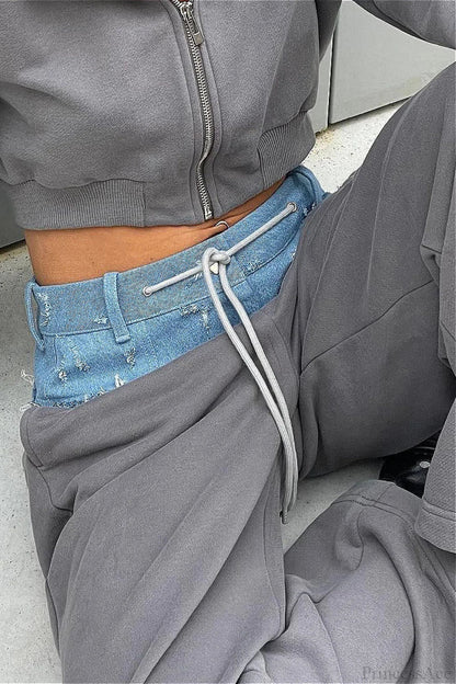 Color Block Casual Straight Wide Leg Jeans