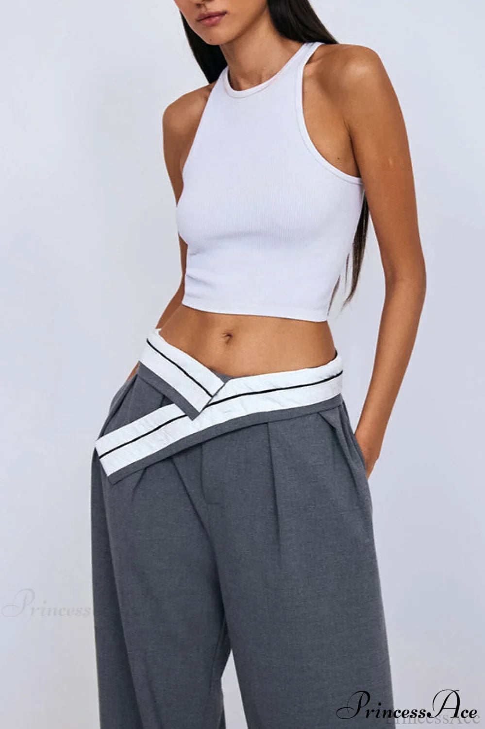 Color Block Wide Leg Tailored Pants