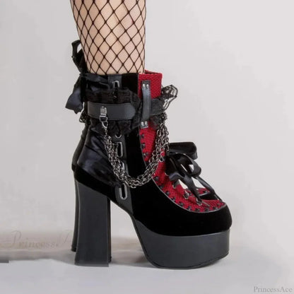 Connected Lacing Up Ribbon Gothic Tall Heel