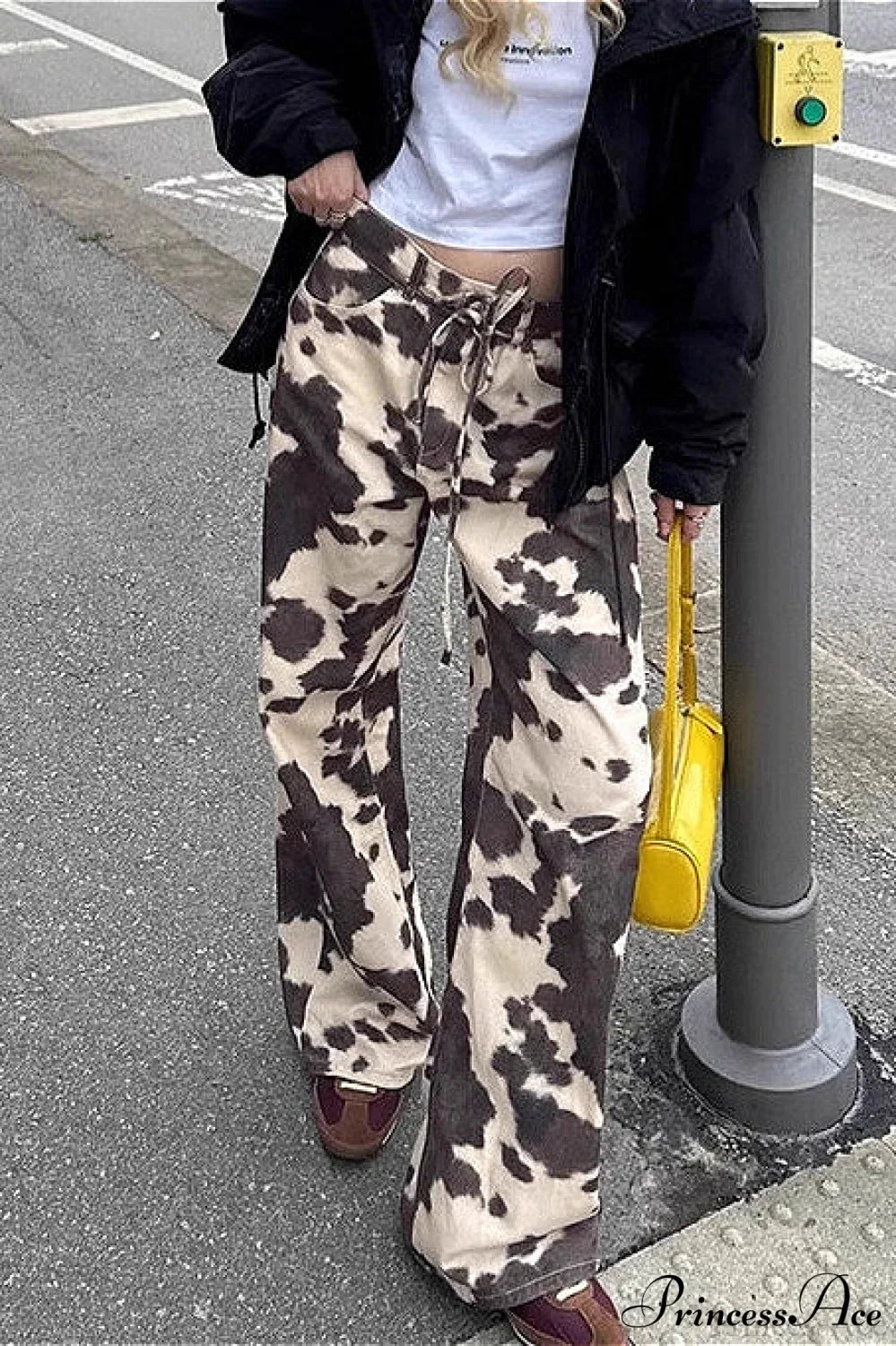 Contrast Color Cow Print Straight Casual Pants