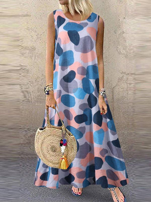 Abstract Print Scoop Neck Sleeveless Loose Fit Maxi Dress