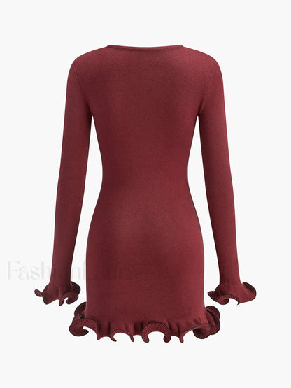 Contrast Ruffle Slim Dress