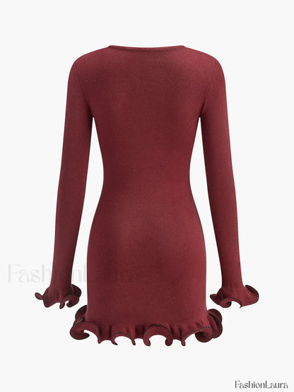 Contrast Ruffle Slim Dress