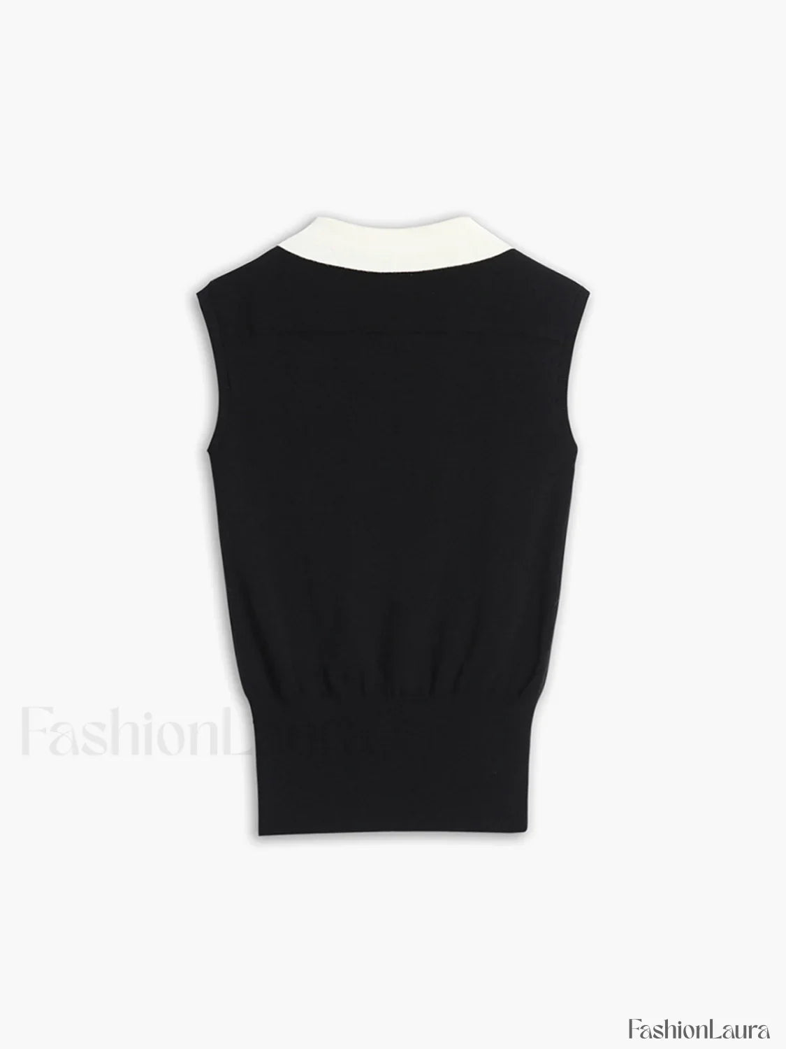 Contrast Trim Collar V-neck Knit Sweater Vest