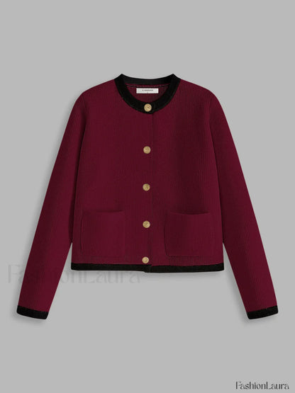 Contrast Trim Jersey Cardigan
