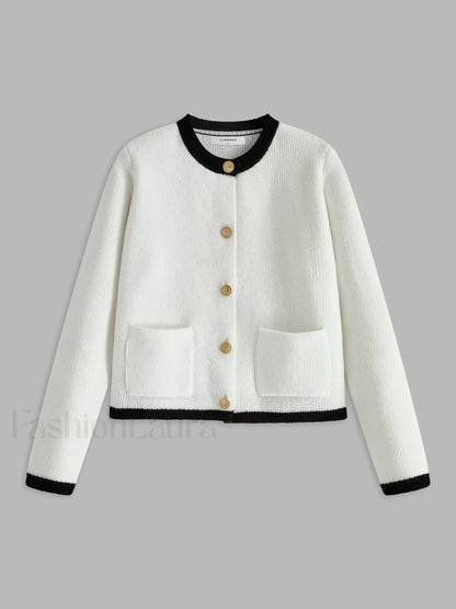 Contrast Trim Jersey Cardigan