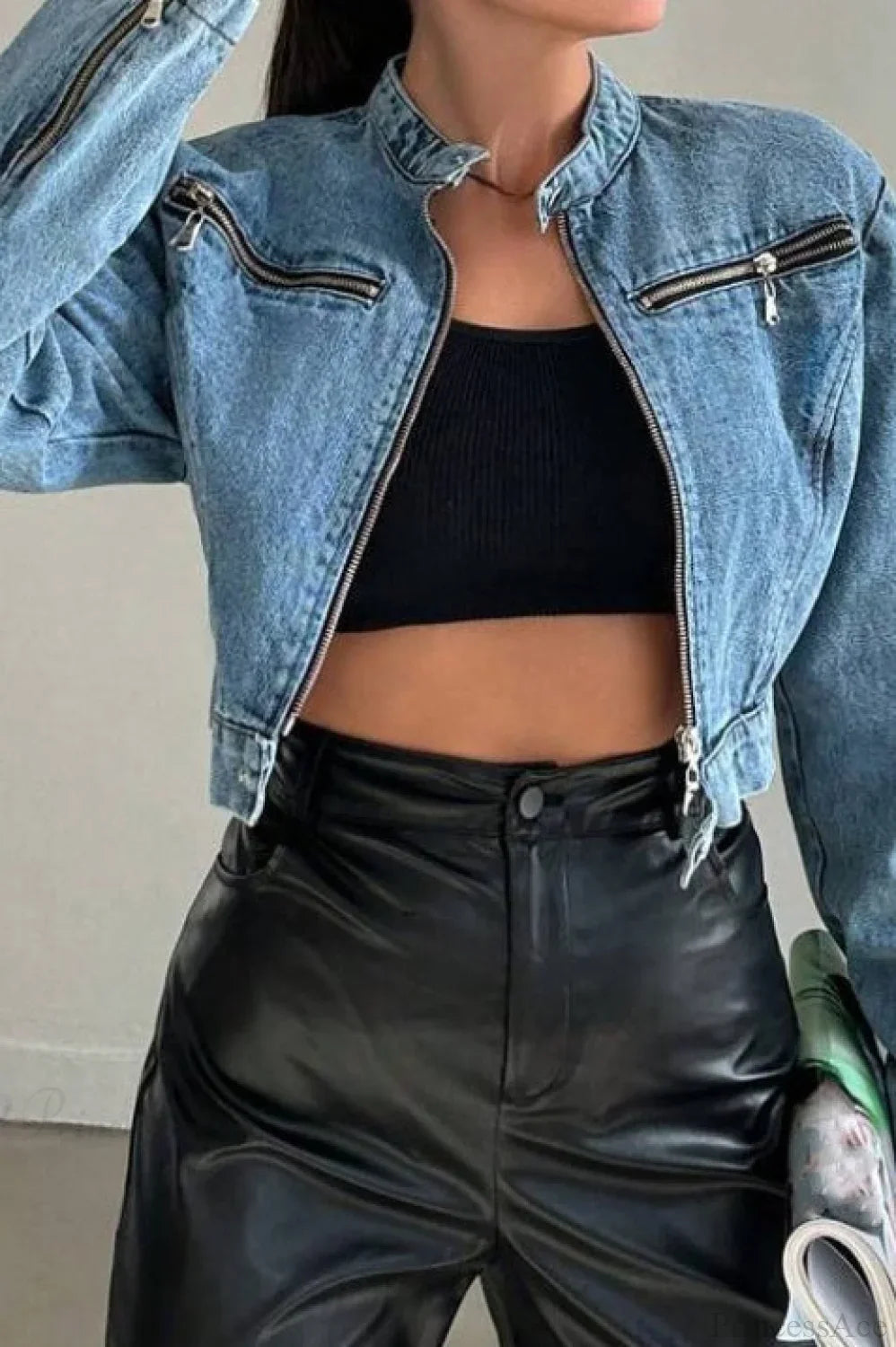 Cool Denim Zip Cropped Jacket