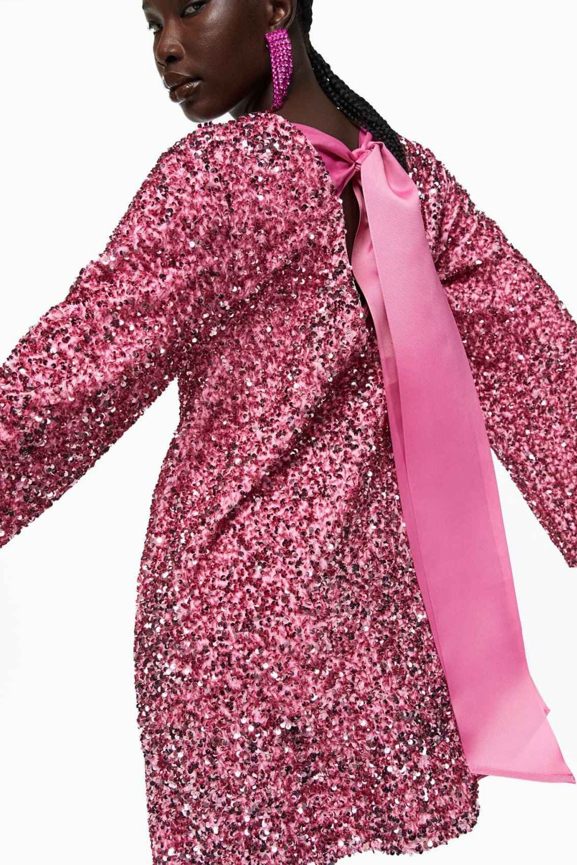 Coral Sequins Tie-back Mini Dress