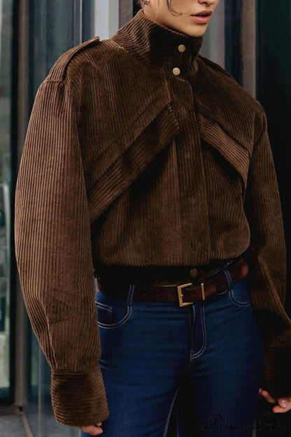 Corduroy Biker Style Elegant Casual Coat