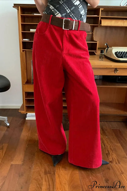 Corduroy High-Waist Wide-Leg Minimal Pants