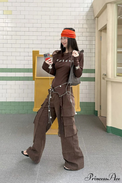 Corduroy Paneled Double Pocket Cargo Pants