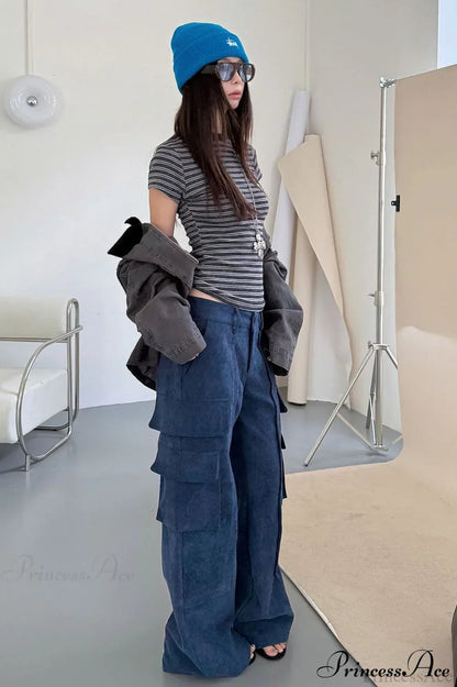 Corduroy Paneled Double Pocket Cargo Pants