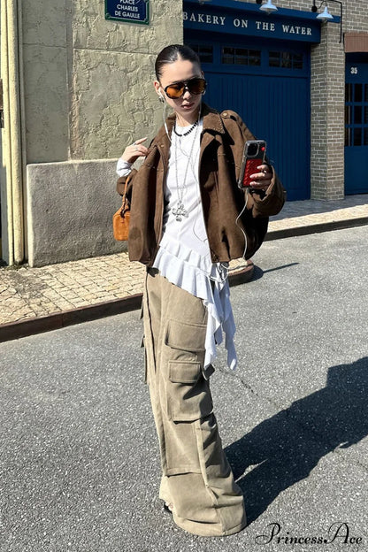 Corduroy Paneled Double Pocket Cargo Pants