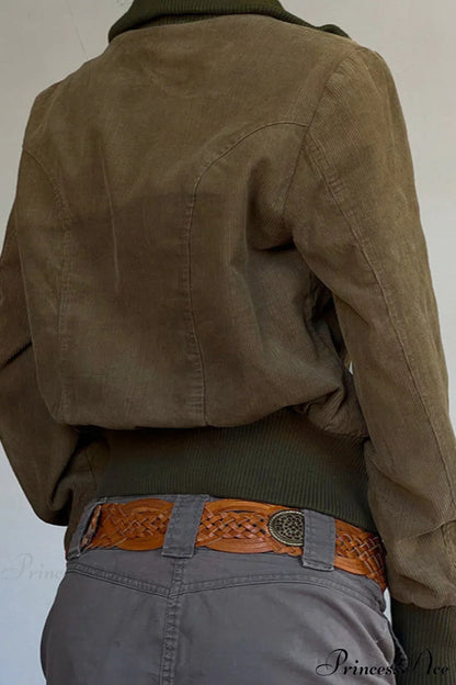 Corduroy Solid Pocket Fitted Utility Jacket