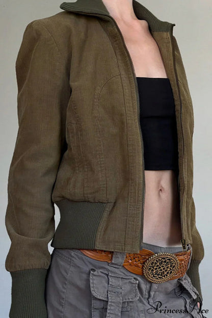 Corduroy Solid Pocket Fitted Utility Jacket