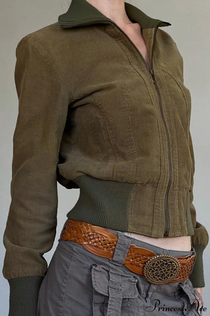 Corduroy Solid Pocket Fitted Utility Jacket