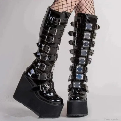 Costume Tall Heel Dark Buckle Raised Boot