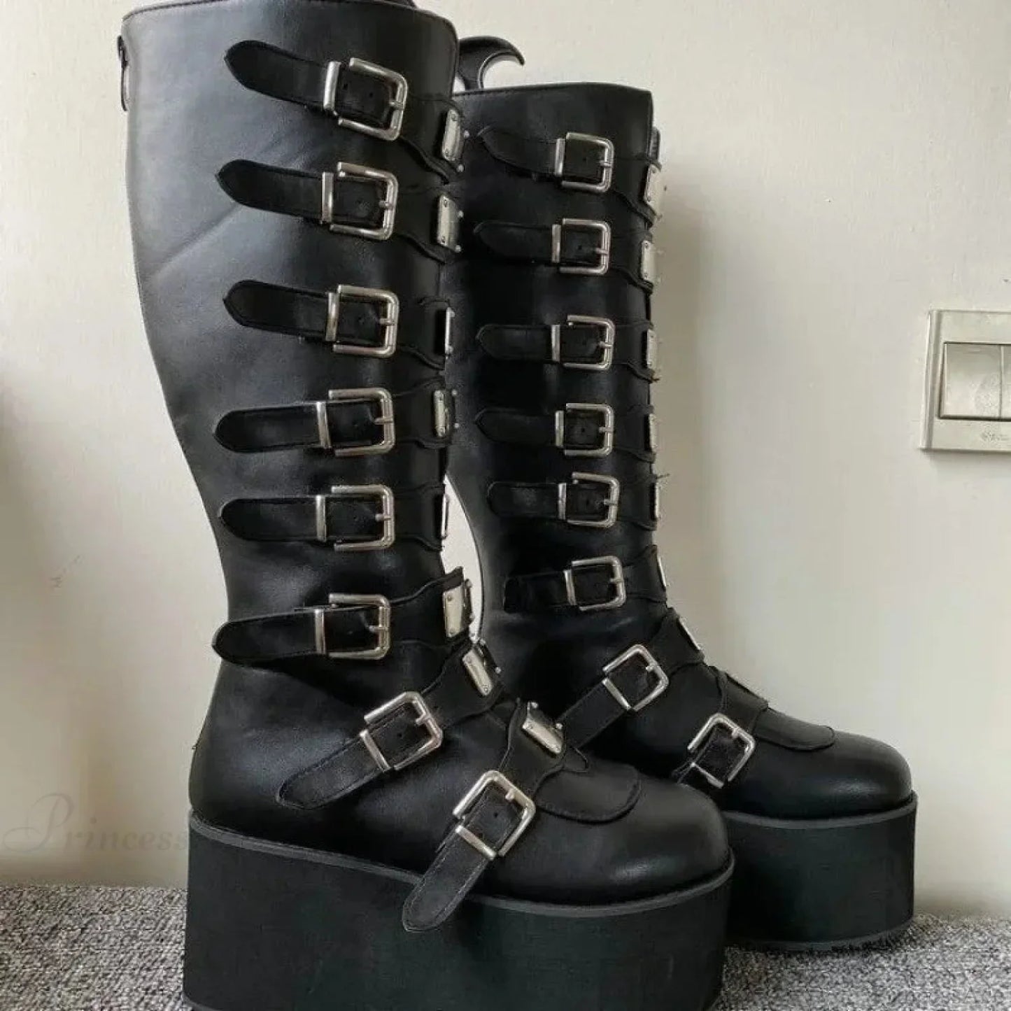 Costume Tall Heel Dark Buckle Raised Boot