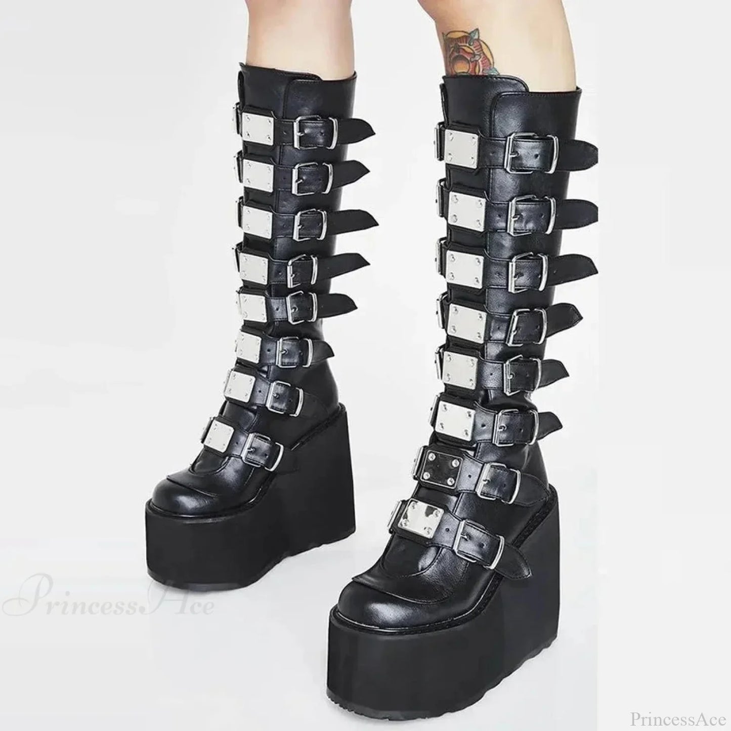 Costume Tall Heel Dark Buckle Raised Boot