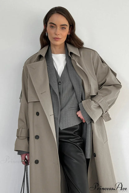 Cotton Belted Oversized Long Trench Overcoat