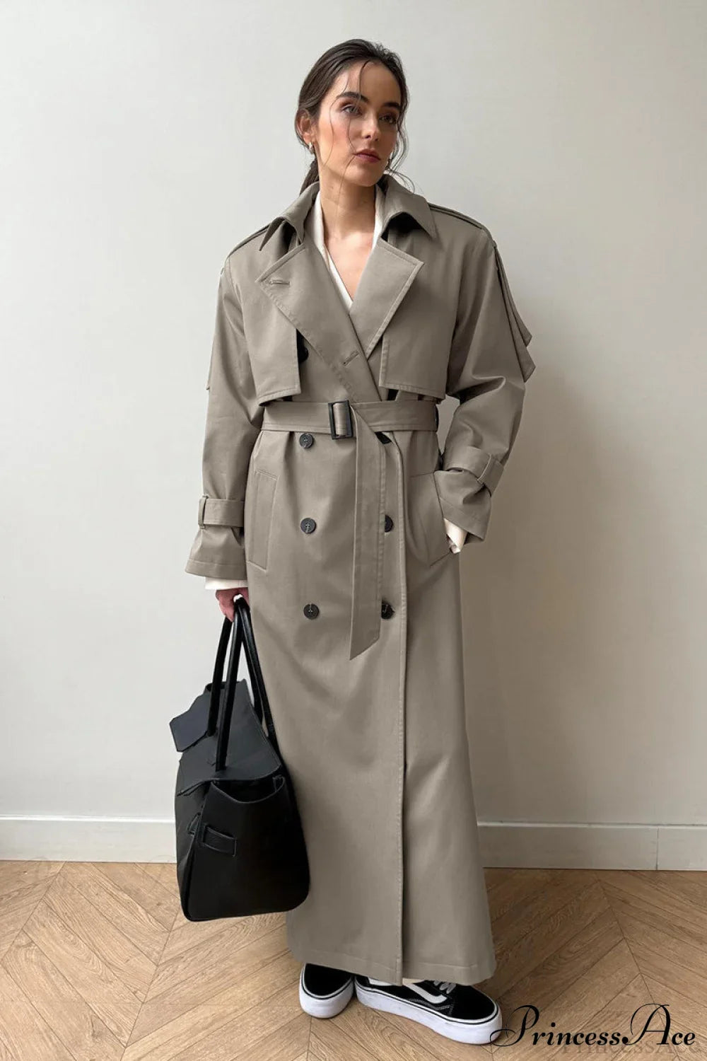 Cotton Belted Oversized Long Trench Overcoat