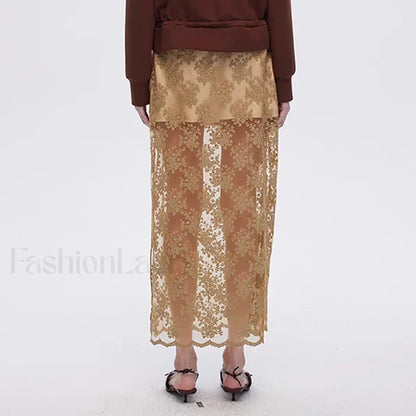 Cotton Embroidery Side Slit Skirt