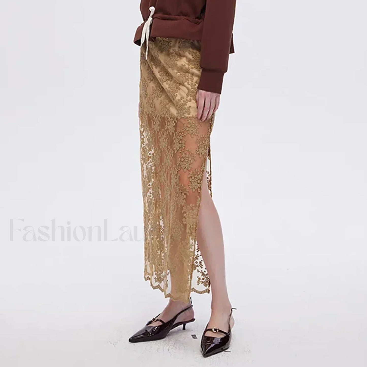 Cotton Embroidery Side Slit Skirt