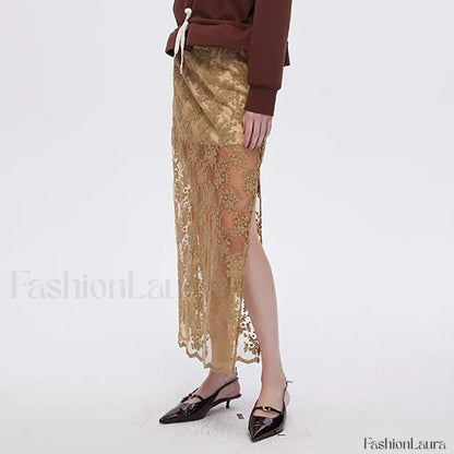 Cotton Embroidery Side Slit Skirt