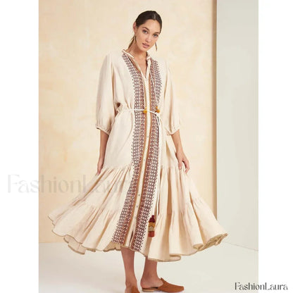 Cotton Flare-Sleeve Boho Dress