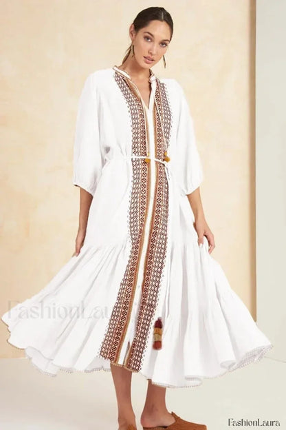 Cotton Flare-Sleeve Boho Dress