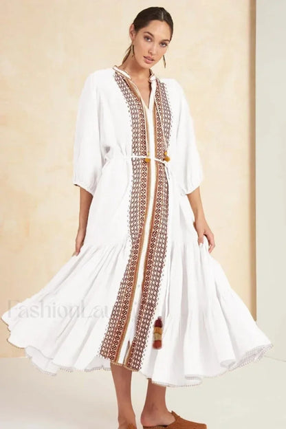 Cotton Flare-Sleeve Boho Dress
