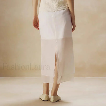 Cotton Floral Organza Slit Skirt