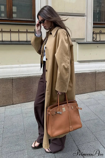 Cotton Lapel Single Breasted Long Loose Overcoat