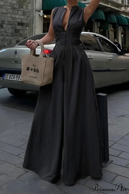 Cotton Zippered Sleeveless Pocket Maxi Dress