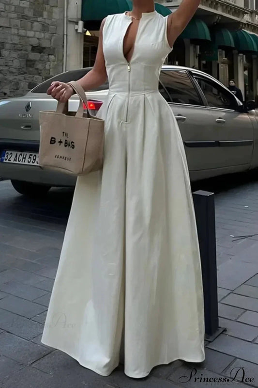 Cotton Zippered Sleeveless Pocket Maxi Dress