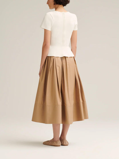 Crepe Knit Cravat Top & Pleated Suiting Maxi Skirt