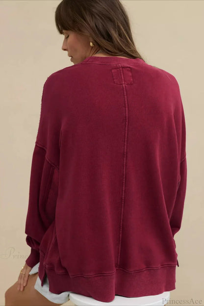 Crew Neck Solid Minimalist Relaxed Sweatshirt