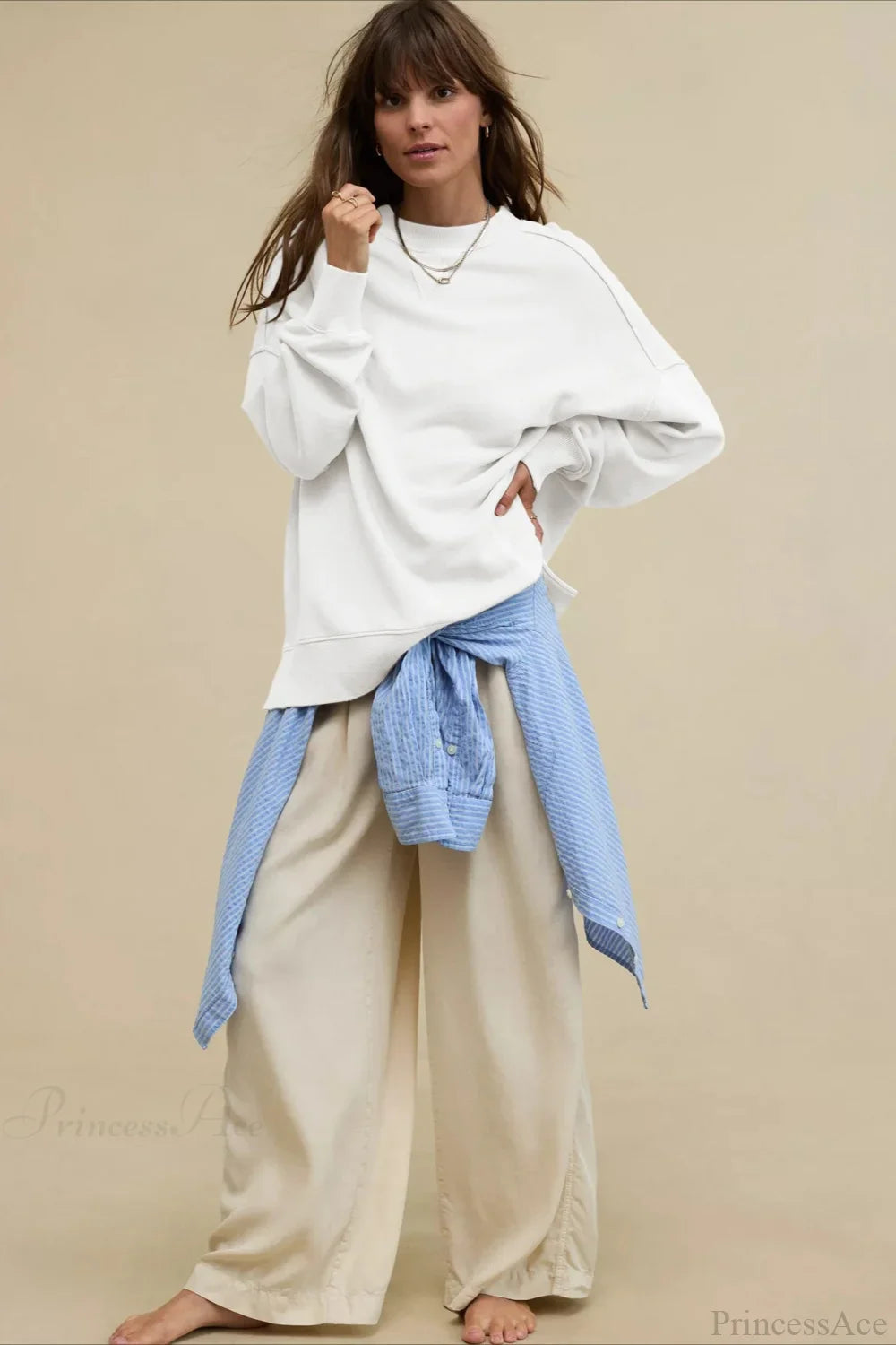 Crew Neck Solid Minimalist Relaxed Sweatshirt