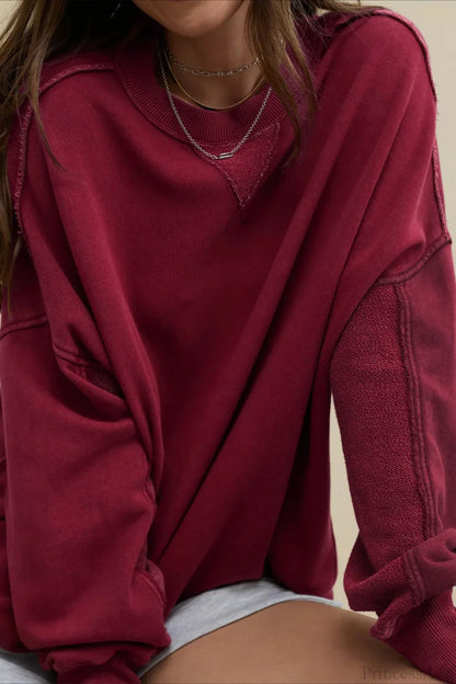 Crew Neck Solid Minimalist Relaxed Sweatshirt