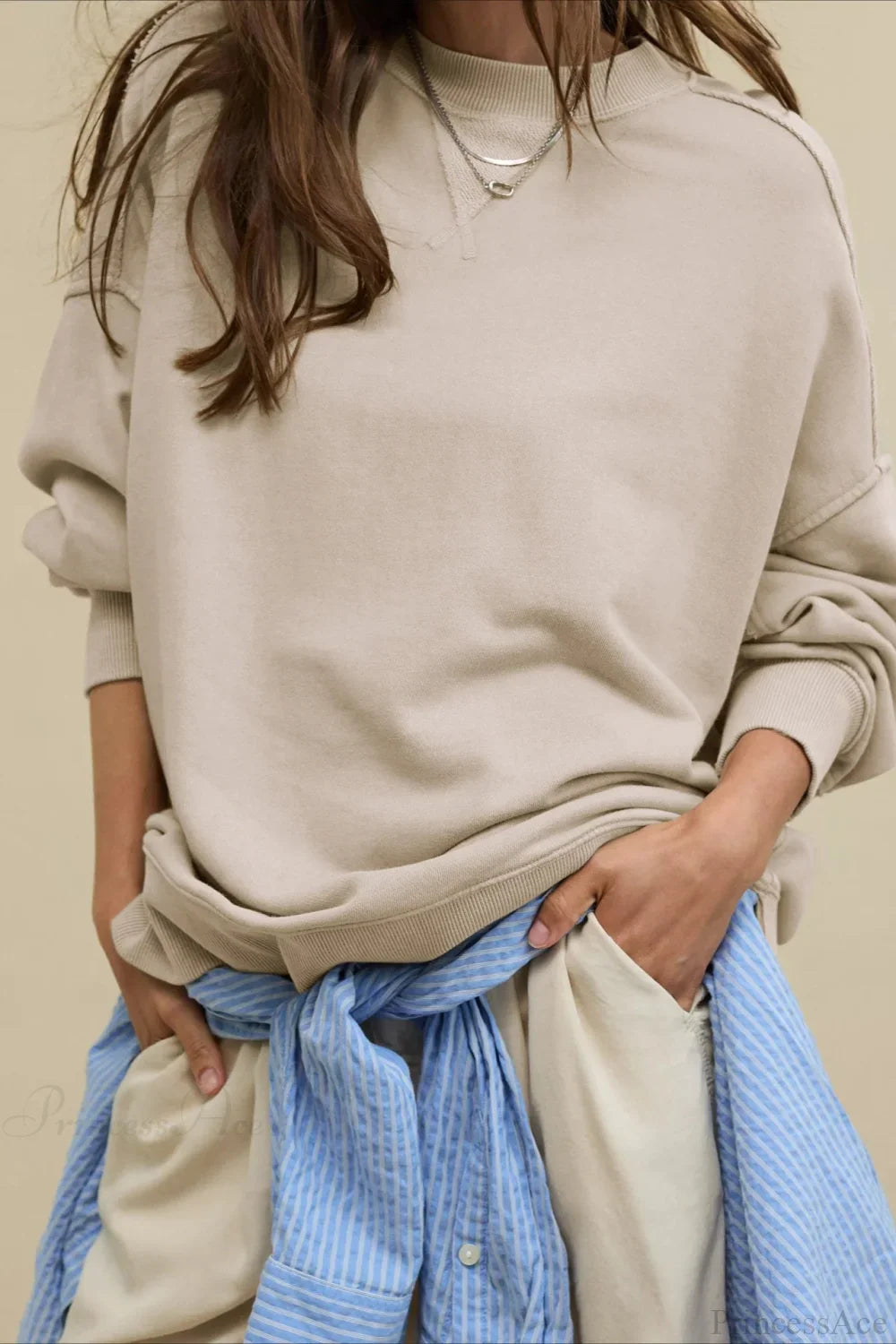 Crew Neck Solid Minimalist Relaxed Sweatshirt