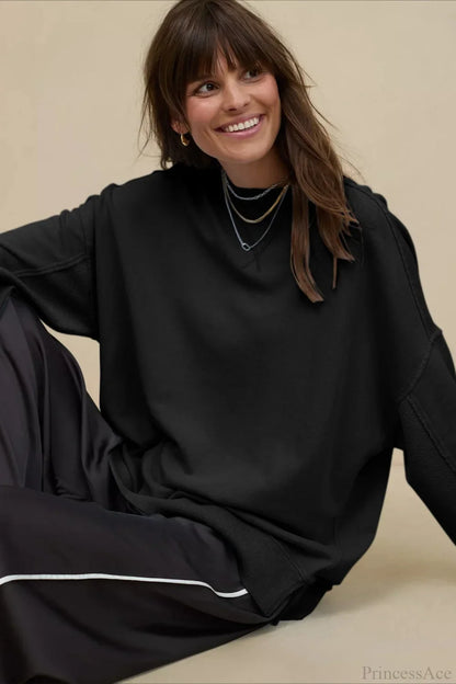 Crew Neck Solid Minimalist Relaxed Sweatshirt