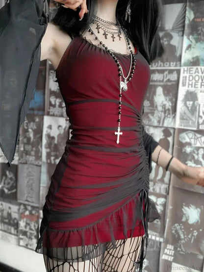 Crimson Thin-Strap Tiny Frock