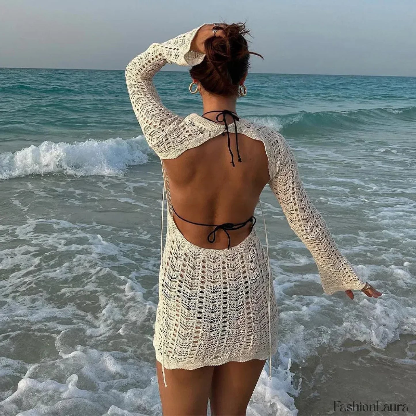 Crochet Floral Hollow Mini Dress