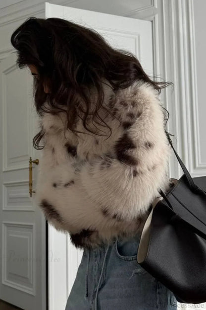 Cropped Cow Print Fuzzy Loose Warm Coat