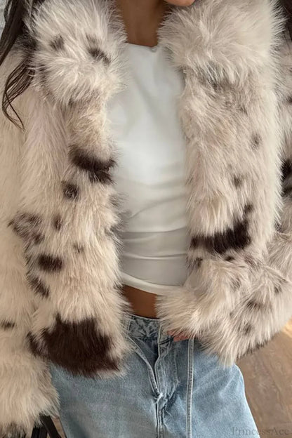 Cropped Cow Print Fuzzy Loose Warm Coat